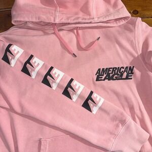 American Eagle Hoodie Mens Large Pink Graphic Logo Sweatshirt Grunge Retro *READ